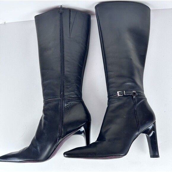Vintage 90’s Y2K Nine West Black Leather Square Toe Knee High Boots Women’s 8.5 - Picture 5 of 11
